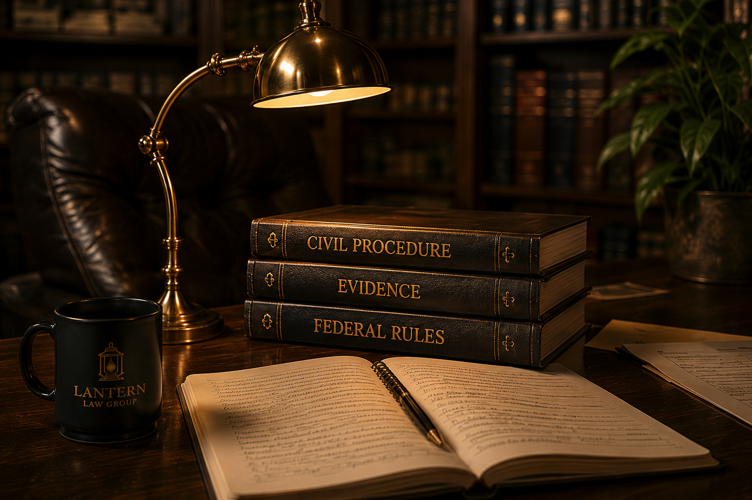 Legal research library workspace