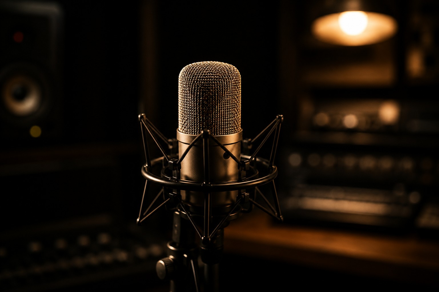 Studio microphone in warm light